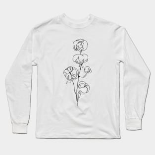 One line cotton flower. Continuous line print. Long Sleeve T-Shirt